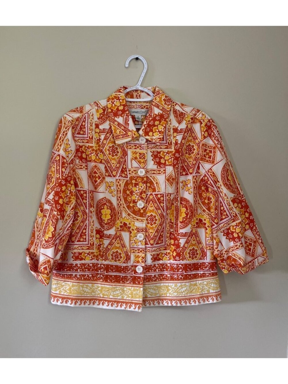 Coldwater Creek Womens Size 12 Vintage Orange And Yellow Shacket Jacket